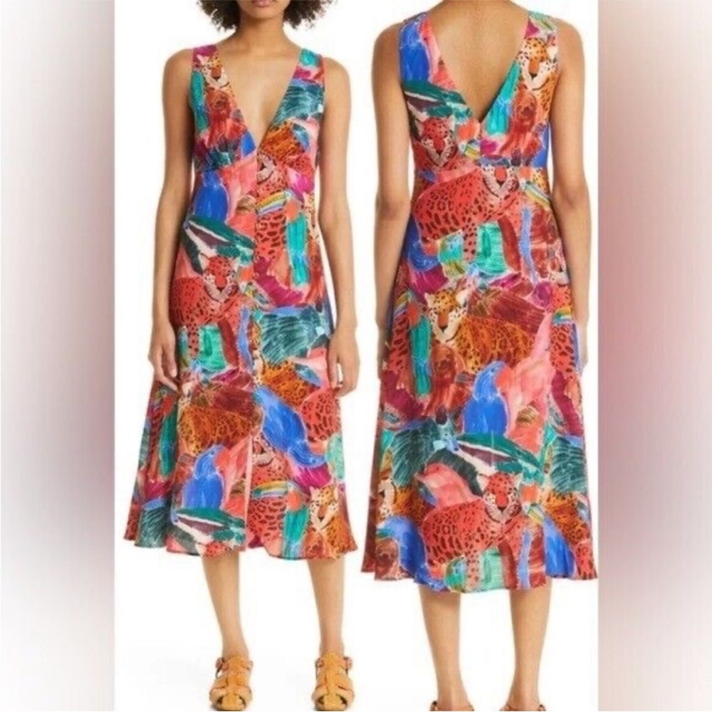 FARM Rio Colorful Animal Collage Print Midi Dress